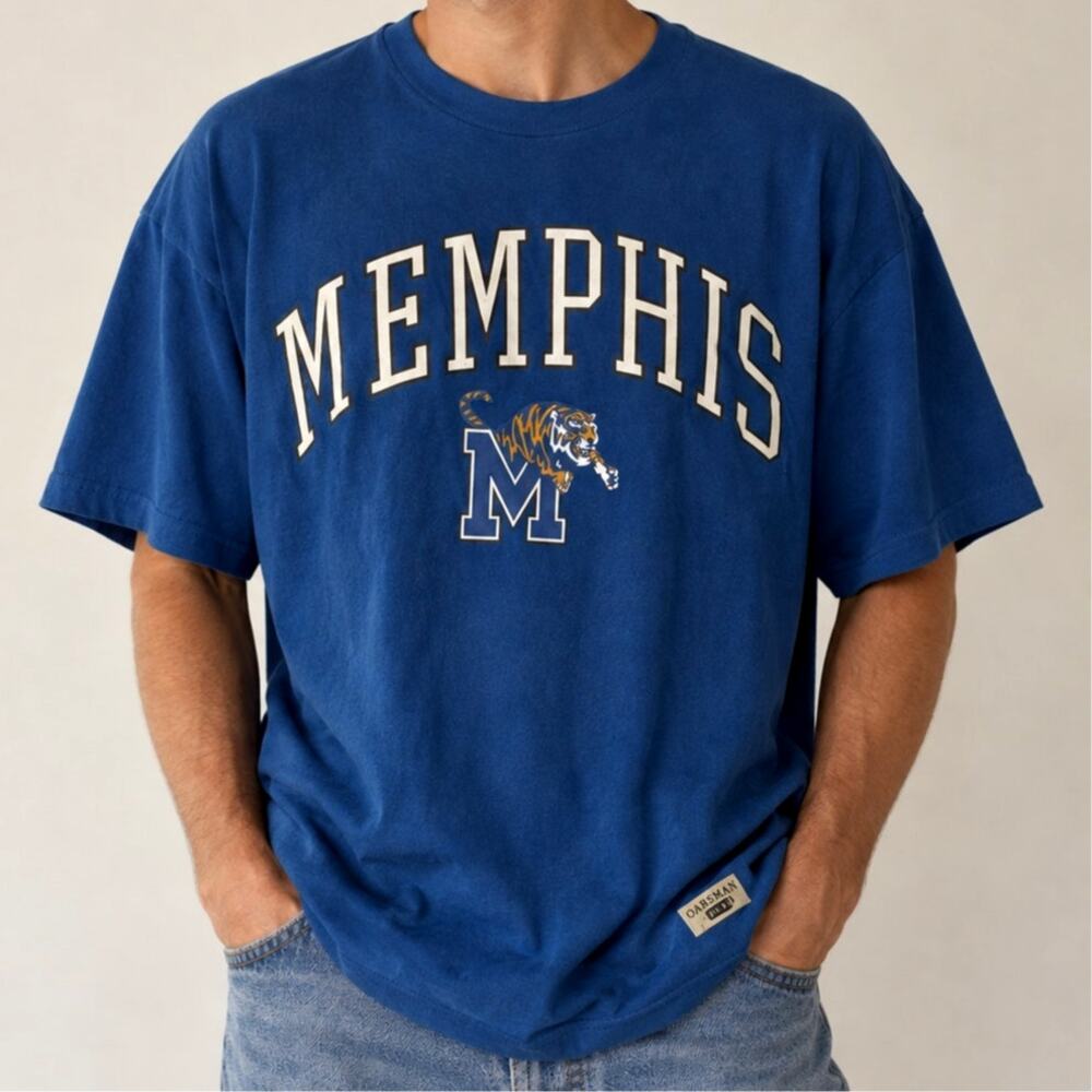 Vintage Oarsman 913 Memphis Tigers Graphic T-Shirt Blue Collegiate Tee Large